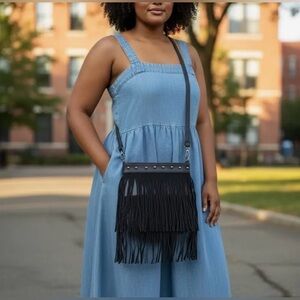 Heritage West Western Handbags Black Fringe Crossbody Bag